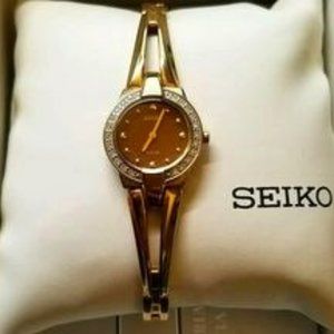 Stunning SEIKO Solar Gold-plated Swarovski crystal bezel Ladies Watch SUP208